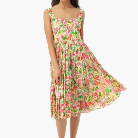 Tuckernuck Fiora Pleat Bright Floral Square Neck Midi Spring Easter Dress Size 8 - Picture 11 of 11